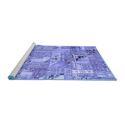 Sideview of Machine Washable Patchwork Blue Transitional Rug, wshabs2076blu