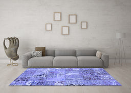 Machine Washable Patchwork Blue Transitional Rug in a Living Room, wshabs2076blu