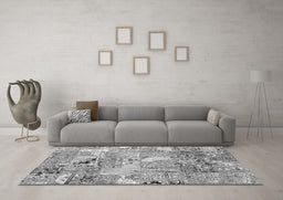 Machine Washable Patchwork Gray Transitional Rug in a Living Room,, wshabs2076gry