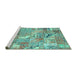 Sideview of Machine Washable Patchwork Turquoise Transitional Area Rugs, wshabs2076turq