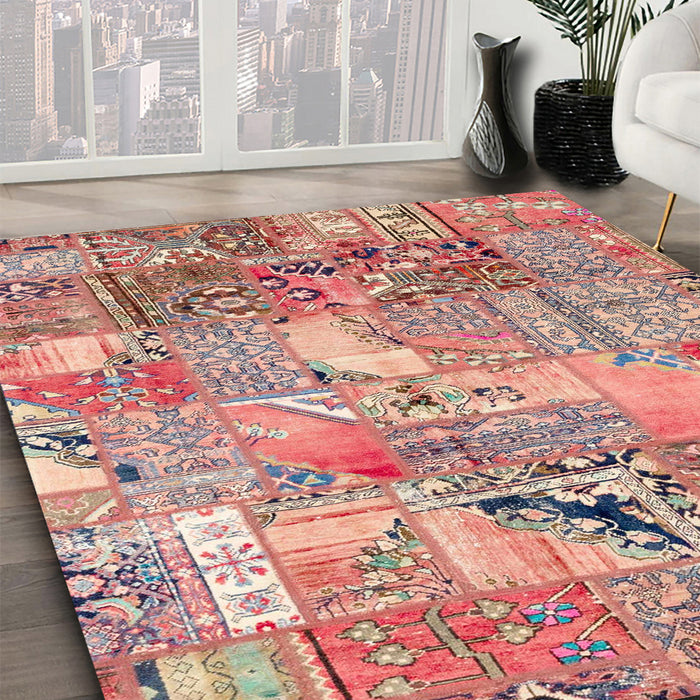 Machine Washable Abstract Dark Salmon Pink Rug in a Family Room, wshabs2076