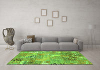 Machine Washable Patchwork Green Transitional Rug, wshabs2076grn