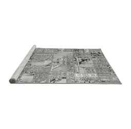 Sideview of Machine Washable Patchwork Gray Transitional Rug, wshabs2076gry