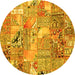 Round Machine Washable Patchwork Yellow Transitional Rug, wshabs2076yw