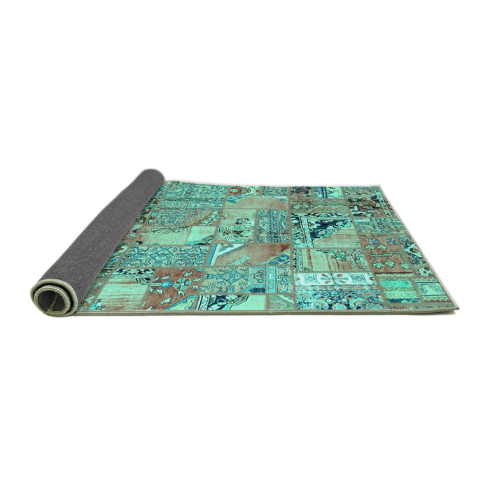 Sideview of Patchwork Turquoise Transitional Rug, abs2076turq