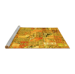 Sideview of Machine Washable Patchwork Yellow Transitional Rug, wshabs2076yw