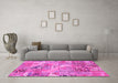 Machine Washable Patchwork Pink Transitional Rug in a Living Room, wshabs2076pnk