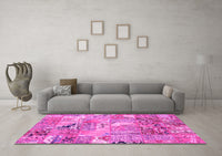 Machine Washable Patchwork Pink Transitional Rug, wshabs2076pnk