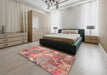 Abstract Dark Salmon Pink Patchwork Rug in a Bedroom, abs2076