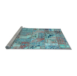 Sideview of Machine Washable Patchwork Light Blue Transitional Rug, wshabs2076lblu