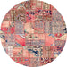 Round Abstract Dark Salmon Pink Patchwork Rug, abs2076