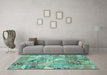 Machine Washable Patchwork Turquoise Transitional Area Rugs in a Living Room,, wshabs2076turq