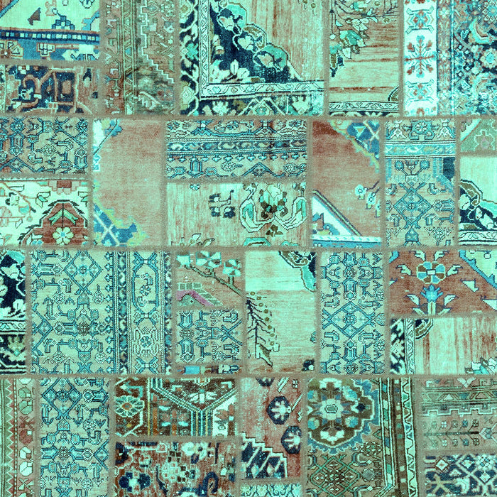 Machine Washable Patchwork Turquoise Transitional Area Rugs, wshabs2076turq
