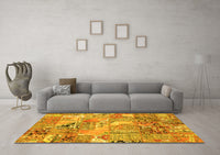 Machine Washable Patchwork Yellow Transitional Rug, wshabs2076yw