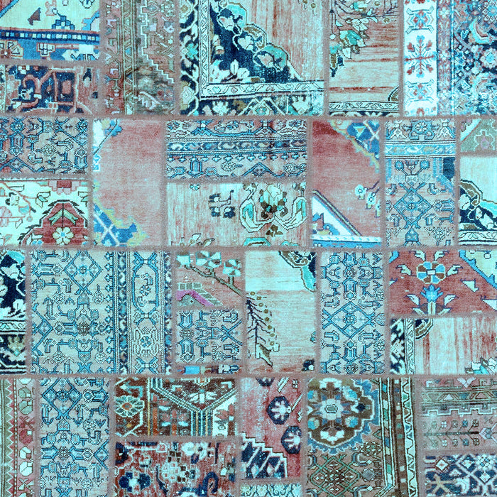 Machine Washable Patchwork Light Blue Transitional Rug, wshabs2076lblu