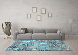 Machine Washable Patchwork Light Blue Transitional Rug in a Living Room, wshabs2076lblu