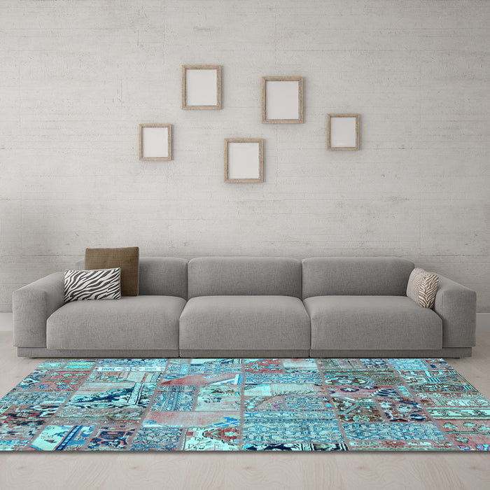 Machine Washable Patchwork Light Blue Transitional Rug in a Living Room, wshabs2076lblu