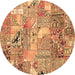 Round Patchwork Brown Transitional Rug, abs2076brn