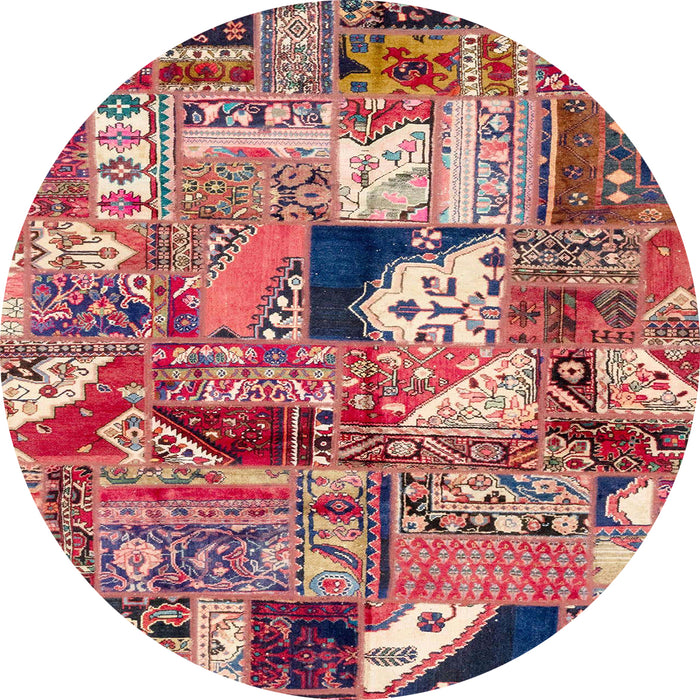 Round Abstract Dark Salmon Pink Patchwork Rug, abs2077
