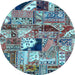 Round Patchwork Light Blue Transitional Rug, abs2077lblu