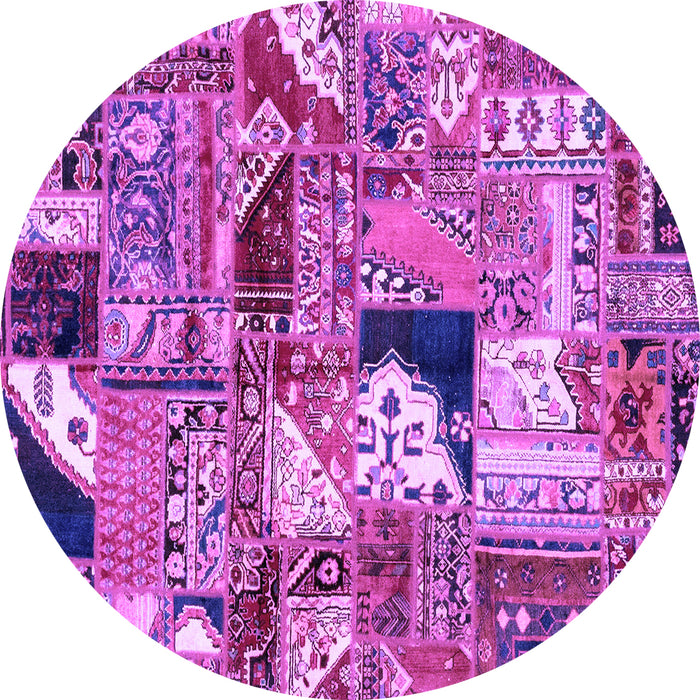 Round Machine Washable Patchwork Purple Transitional Area Rugs, wshabs2077pur