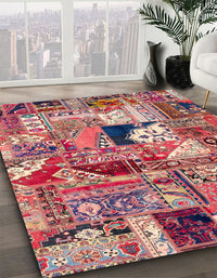 Abstract Dark Salmon Pink Patchwork Rug, abs2077