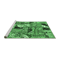 Sideview of Machine Washable Patchwork Emerald Green Transitional Area Rugs, wshabs2077emgrn