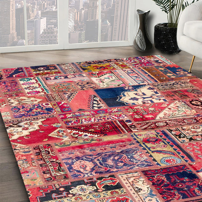 Machine Washable Abstract Dark Salmon Pink Rug in a Family Room, wshabs2077