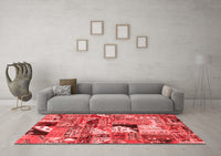 Machine Washable Patchwork Red Transitional Rug, wshabs2077red