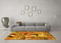 Machine Washable Patchwork Yellow Transitional Rug, wshabs2077yw