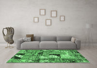 Machine Washable Patchwork Emerald Green Transitional Rug, wshabs2077emgrn