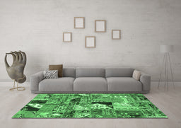 Machine Washable Patchwork Emerald Green Transitional Area Rugs in a Living Room,, wshabs2077emgrn