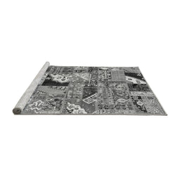Sideview of Machine Washable Patchwork Gray Transitional Rug, wshabs2077gry