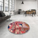 Round Machine Washable Abstract Dark Salmon Pink Rug in a Office, wshabs2077