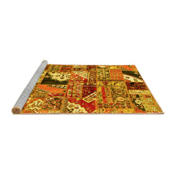 Sideview of Machine Washable Patchwork Yellow Transitional Rug, wshabs2077yw