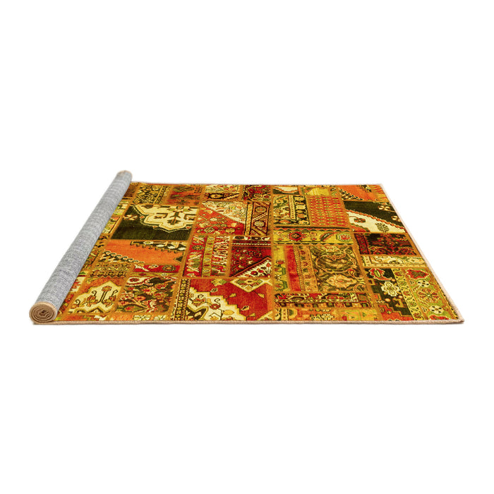 Sideview of Machine Washable Patchwork Yellow Transitional Rug, wshabs2077yw