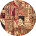 Round Patchwork Brown Transitional Rug, abs2077brn