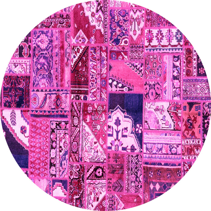 Round Patchwork Pink Transitional Rug, abs2077pnk