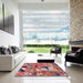 Square Abstract Dark Salmon Pink Patchwork Rug in a Living Room, abs2077