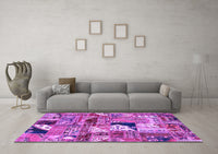 Machine Washable Patchwork Purple Transitional Rug, wshabs2077pur