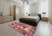 Abstract Dark Salmon Pink Patchwork Rug in a Bedroom, abs2077