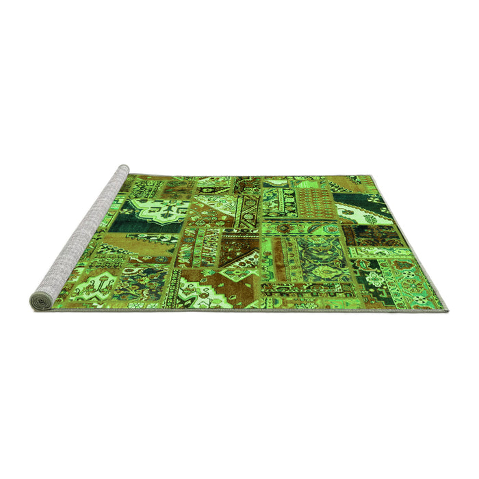 Sideview of Machine Washable Patchwork Green Transitional Area Rugs, wshabs2077grn