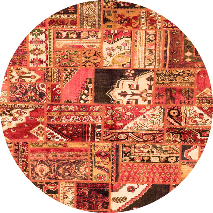 Round Machine Washable Patchwork Orange Transitional Area Rugs, wshabs2077org