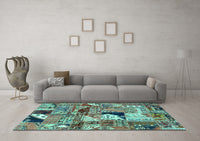 Machine Washable Patchwork Turquoise Transitional Rug, wshabs2077turq