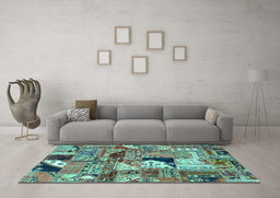 Machine Washable Patchwork Turquoise Transitional Area Rugs in a Living Room,, wshabs2077turq