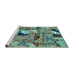 Sideview of Machine Washable Patchwork Turquoise Transitional Area Rugs, wshabs2077turq