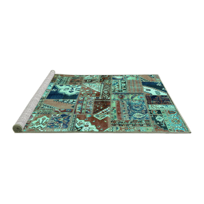 Sideview of Machine Washable Patchwork Turquoise Transitional Area Rugs, wshabs2077turq