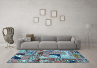 Machine Washable Patchwork Light Blue Transitional Rug, wshabs2077lblu