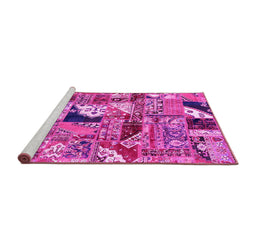 Sideview of Machine Washable Patchwork Pink Transitional Rug, wshabs2077pnk