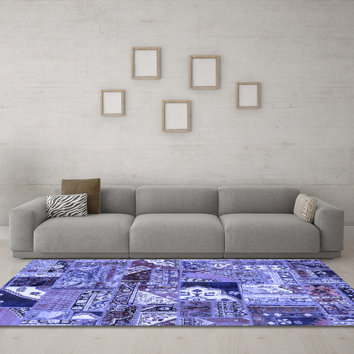 Machine Washable Patchwork Blue Transitional Rug in a Living Room, wshabs2077blu